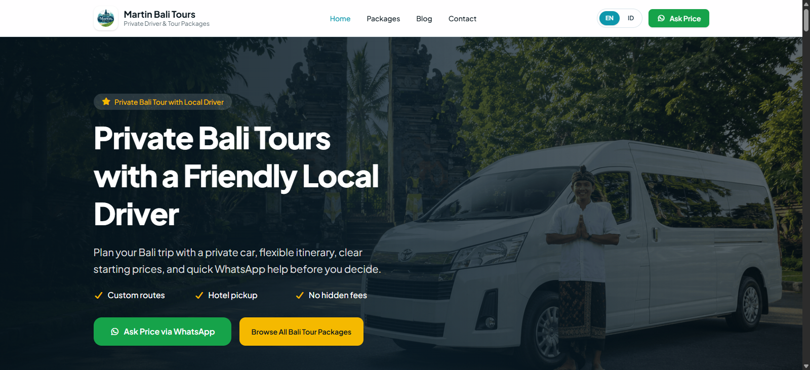Tampilan portfolio Martin Bali Tours